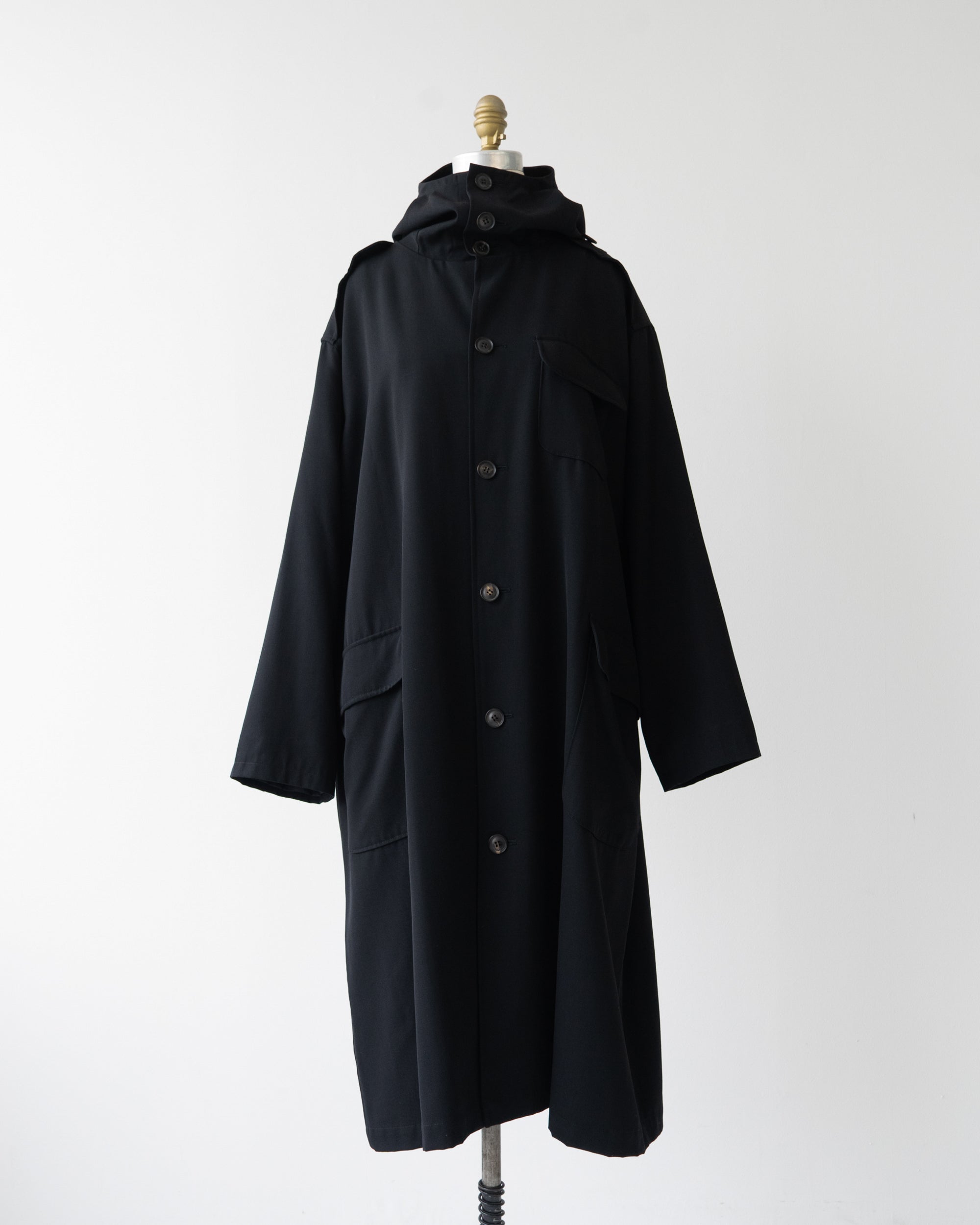 〈Yohji Yamamoto〉Wool Gabardine Hooded Coat