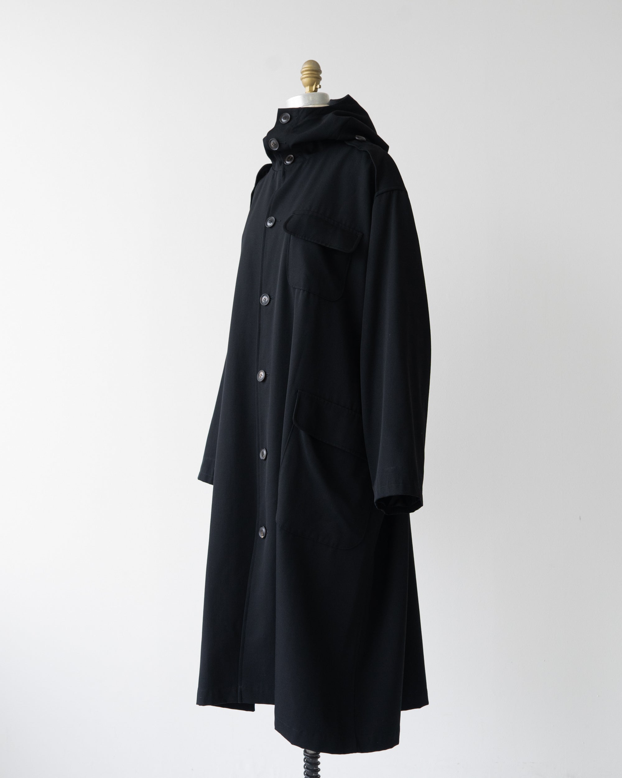 〈Yohji Yamamoto〉Wool Gabardine Hooded Coat