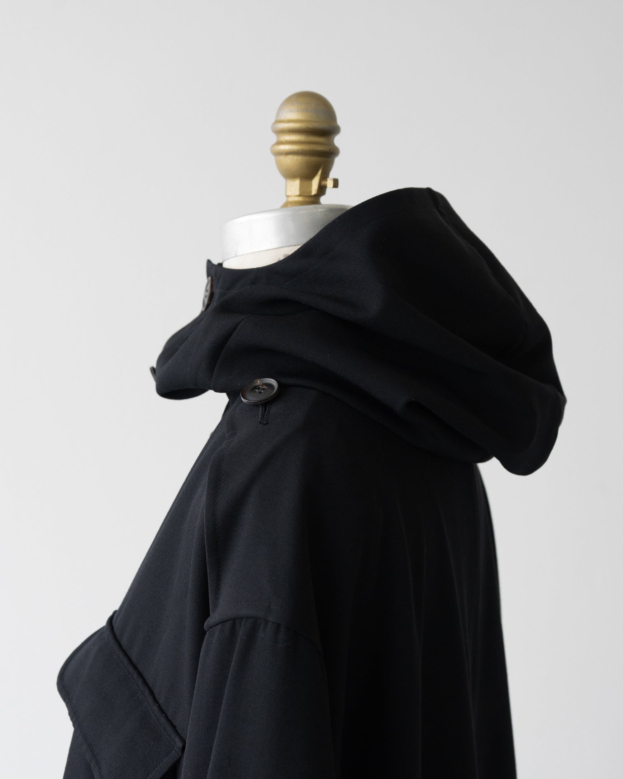 〈Yohji Yamamoto〉Wool Gabardine Hooded Coat